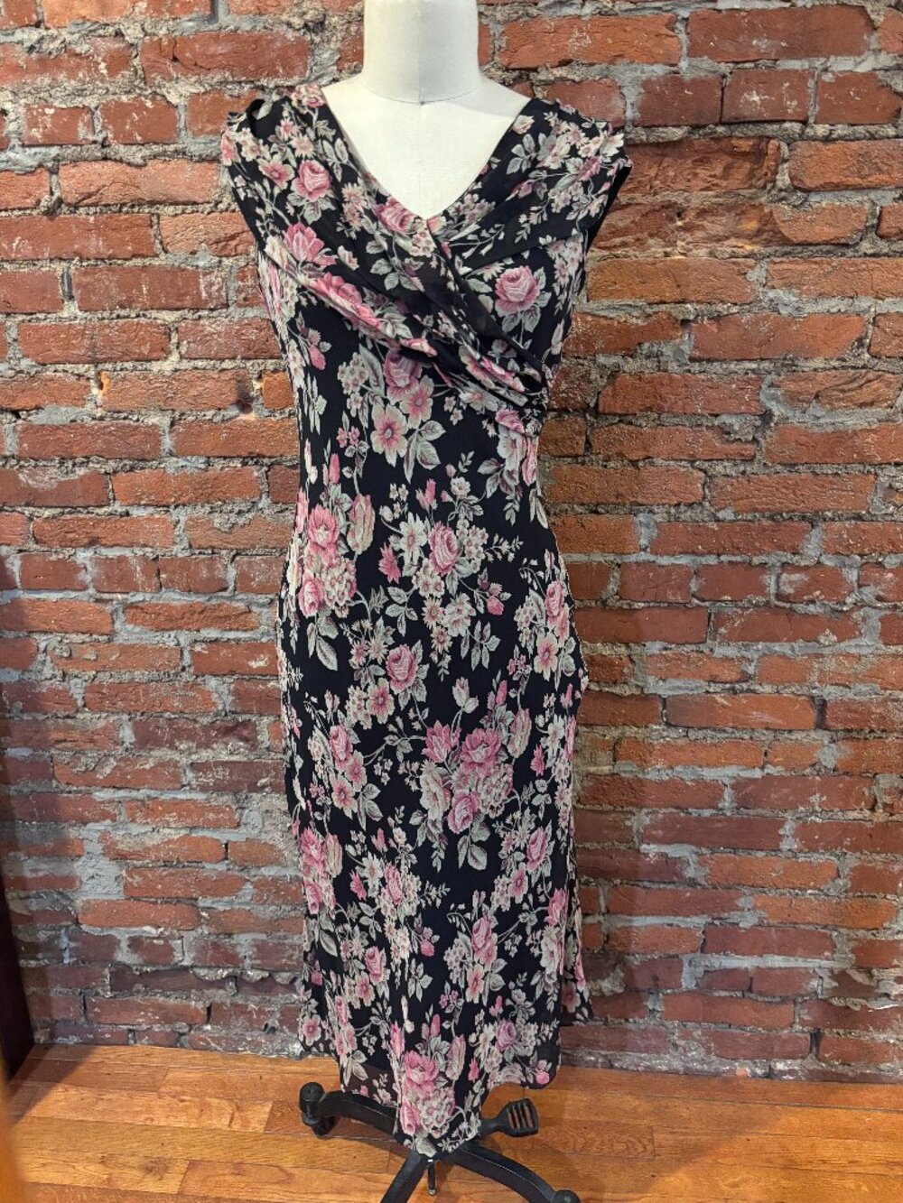 Vintage 90s Y2K Bias Cut Floral Silk Dress Gown - Medium